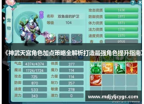 《神武天宫角色加点策略全解析打造最强角色提升指南》